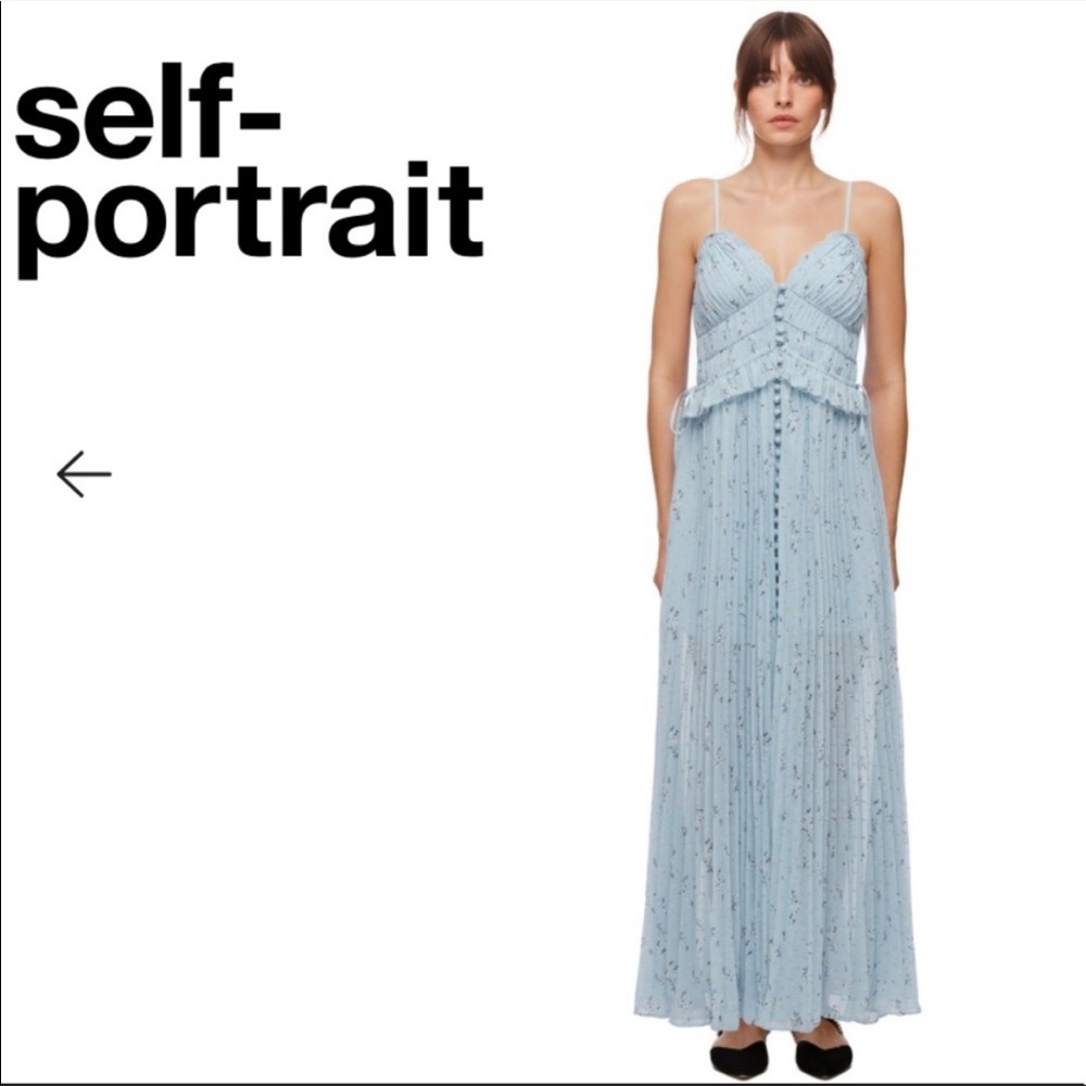 Self-Portrait Metallic Floral Maxi Dress | Light Blue | Sz 8 (US)